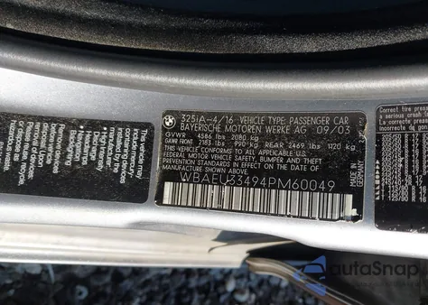 2004 BMW 325Xi from USA, damaged, VIN WBAEU33494PM60049